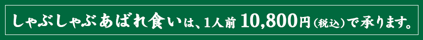 しゃぶしゃぶあばれ食いは1人前10,800円（税込）で承ります。